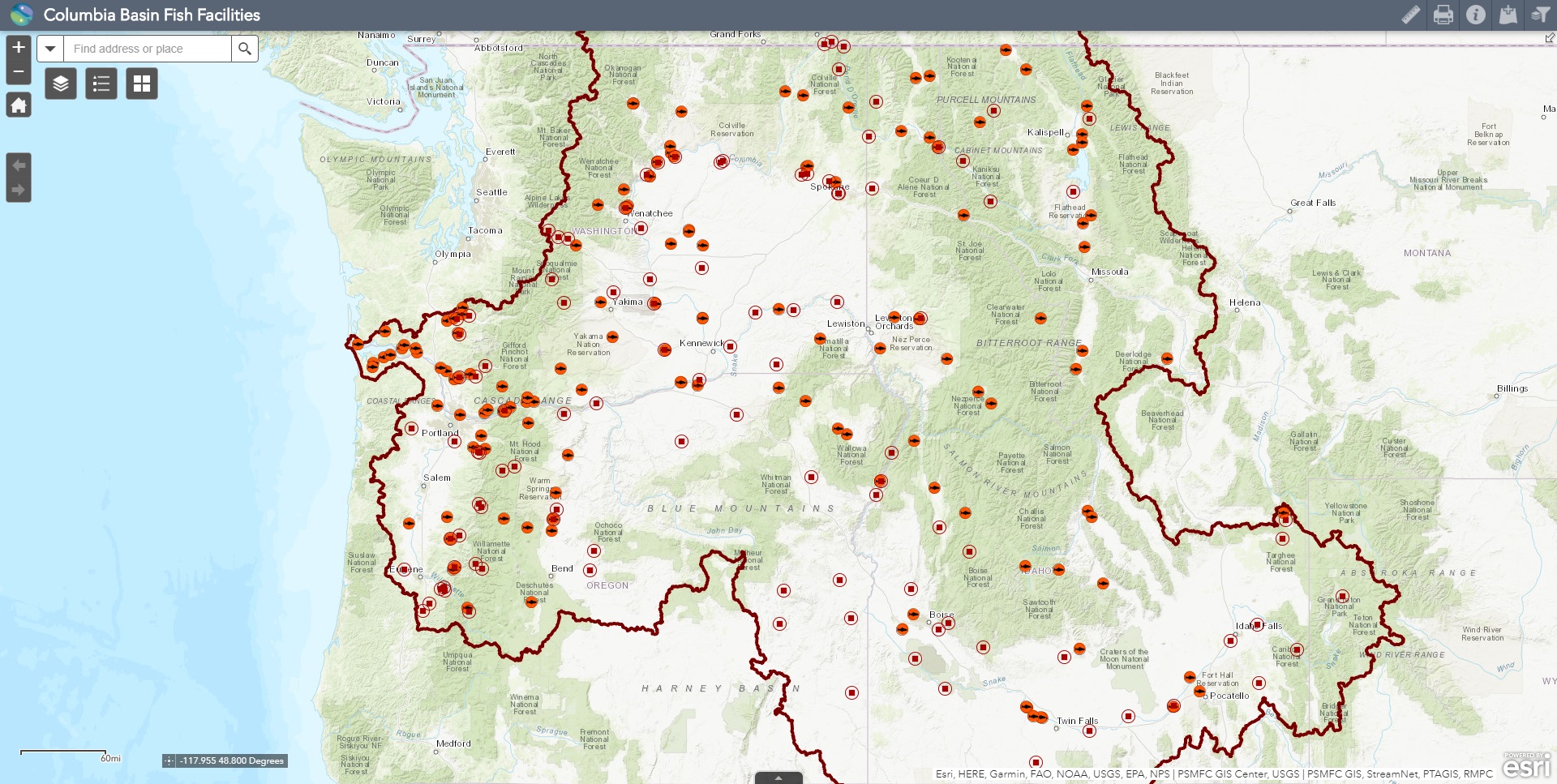 Icon to access the StreamNet Fish Facilities Mapper tool